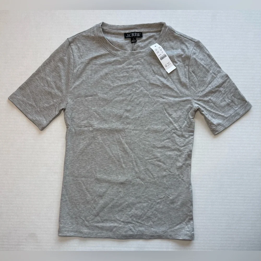 NWT J. Crew Refined Rib Elbow-Sleeve T-Shirt Heather Gray Silver Size S C1023 - Picture 3 of 15